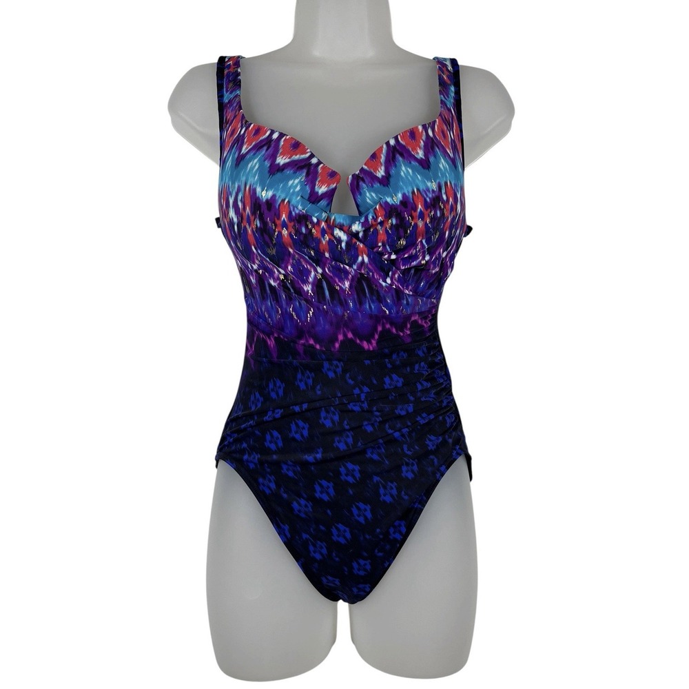 MIRACLESUIT Sz 8 Swimsuit Bella Alba Escape Midnight Underwire Liner NWOT